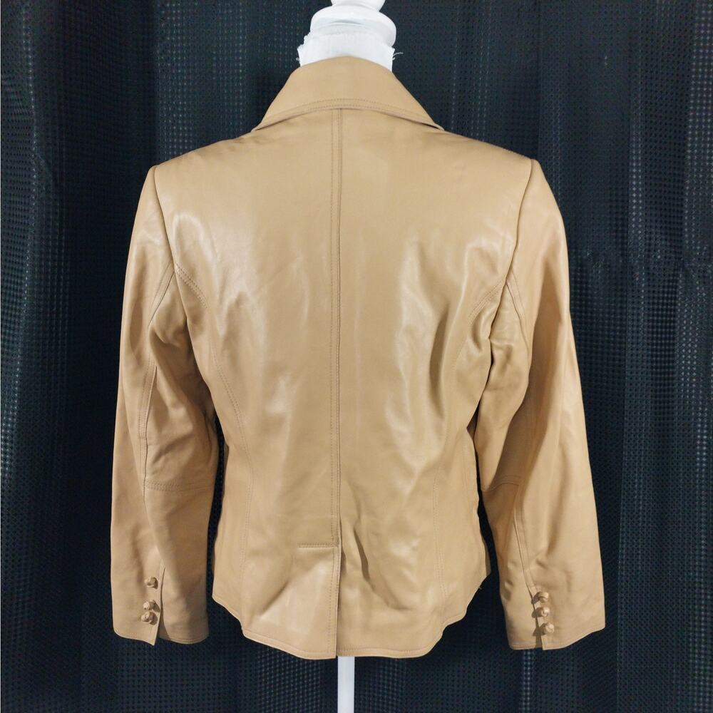 NWOT! PAMELA MCCOY! CAMEL TAN BEIGE GENUINE LEATHER KNOT DETAIL JACKET! SZ M - Picture 7 of 11